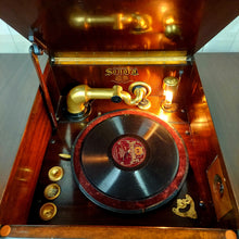 Load image into Gallery viewer, 1923 Sonora Louis XV Phonograph Mini Bar phonograph components with light on
