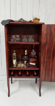 Load image into Gallery viewer, Larkin Sheet Music Mini Bar Cabinet front view open door with props
