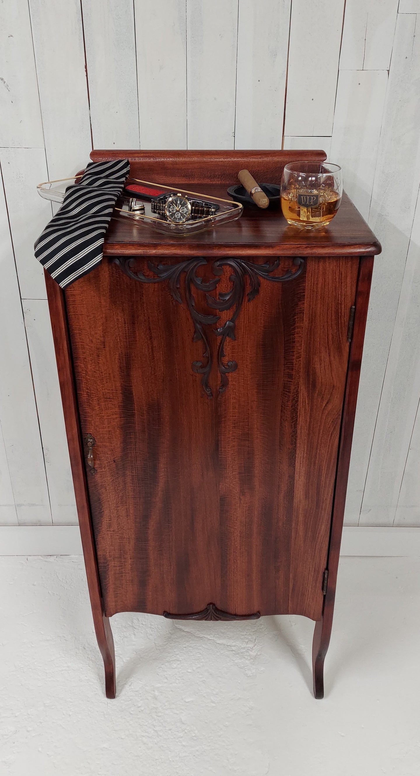 Larkin Sheet Music Mini Bar Cabinet front view with props door closed 