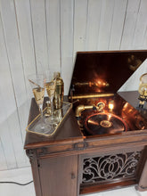 Load image into Gallery viewer, 1923 Sonora Louis XV Phonograph Mini Bar left top displaying drinks and barware
