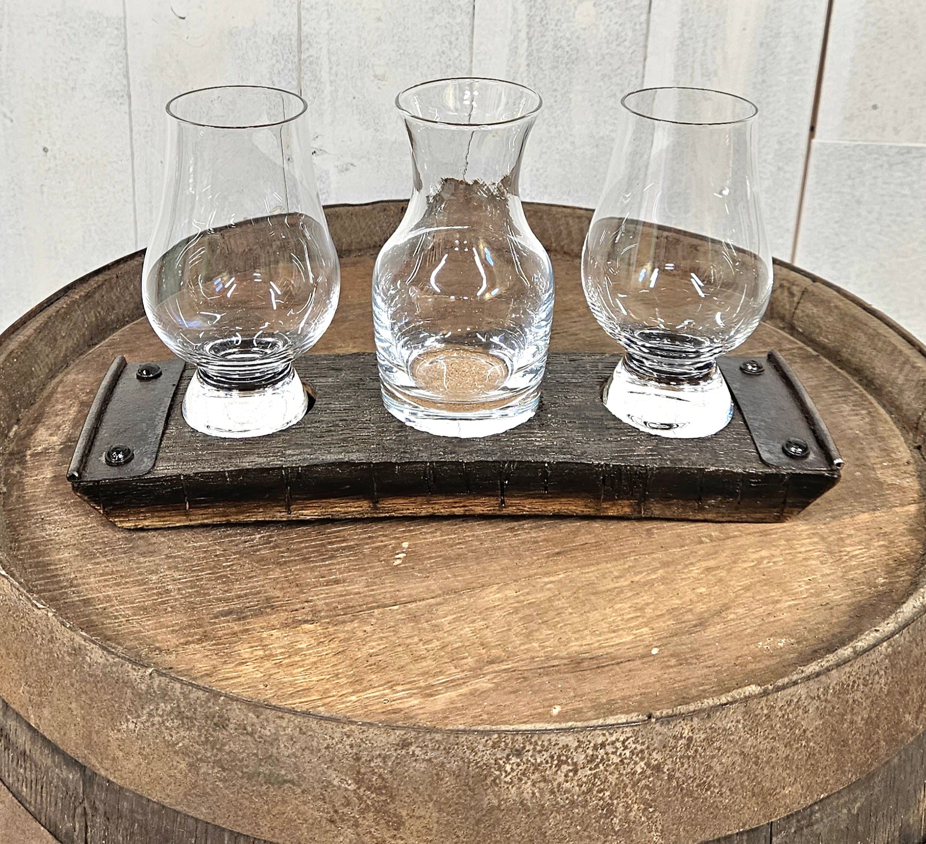 Whiskey Barrel Cigar Holder and Coaster - with Tasting Glass